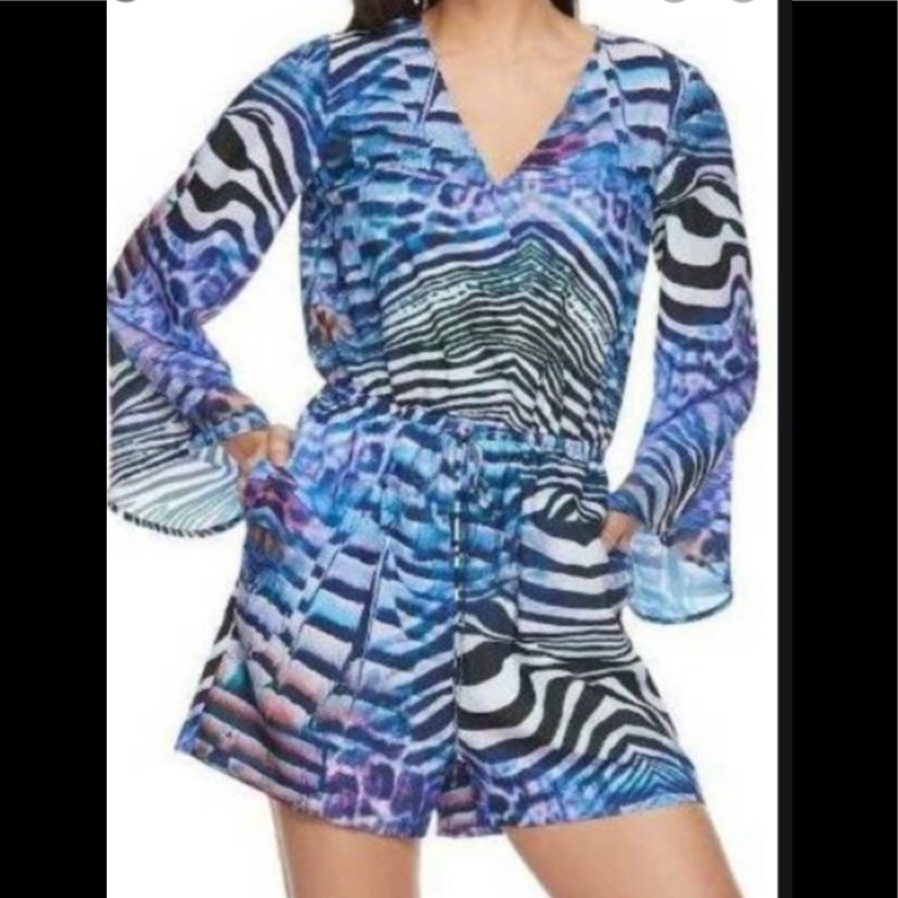 Jennifer Lopez Bell Sleeve Zebra Print Romper SzXS